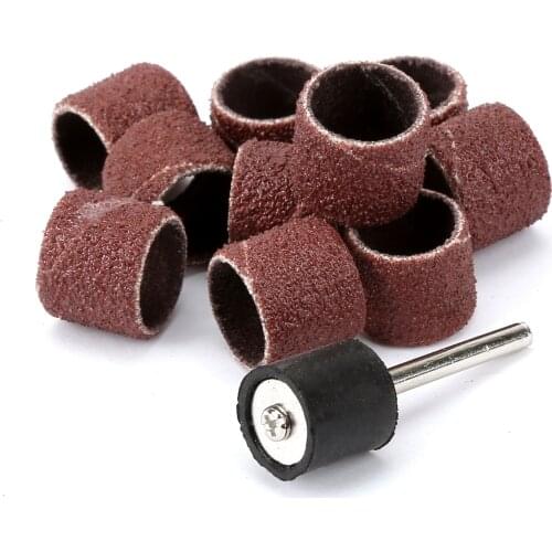 10Pcs 12.5mm Grit 80# Sanding Bands for Nail Art Drill Machine+3.17mm Mandrel for Dremel Rotary Tool Nail Drill Bits