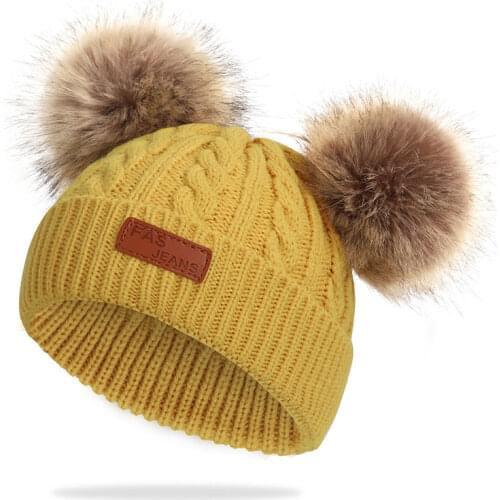 2020 New Fashion Children Winter Hats Baby Kids Girl Solid Knitted Beanies Caps Hair Ball Thick Baby Boys Girls Winter Warm Hat