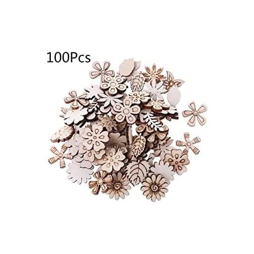 100PCS DIY Doodle Educational Toy Flower Leaves Natural Wooden Slice Scrapbooking Embellishments DIY Craft Decor