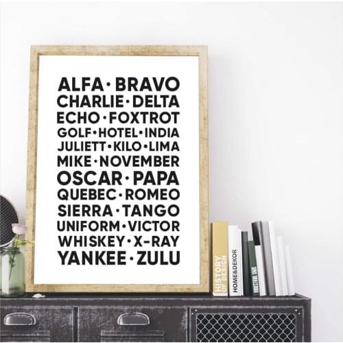 ABC Alphabet Spelling Canvas Print Typography Poster NATO ICAO International Radiotelephony Picture Painting Office Wall Decor