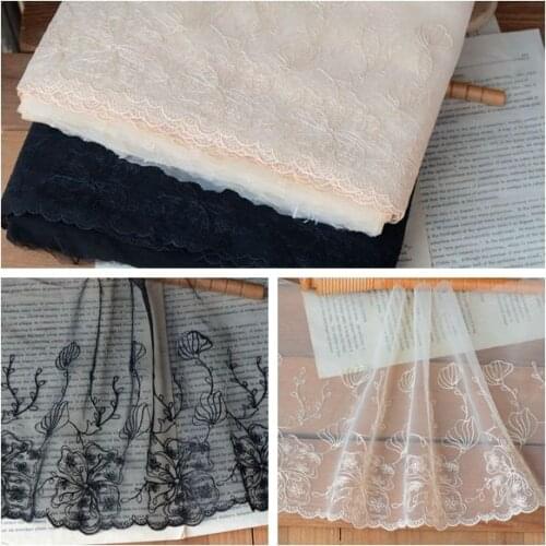Fine water soluble lace accessories black color white gauze embroidery lace 19 cm wide