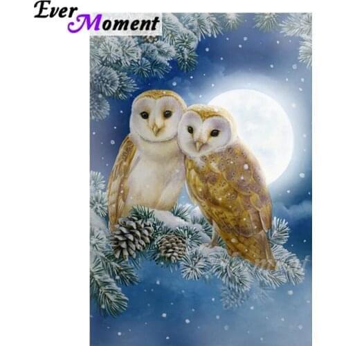 Ever Moment Diamond Painting Wall Picture Of Rhinestone Owl Snow Moon Mosaic Full Square Drill Diamond Embroidery Decor ASF1815