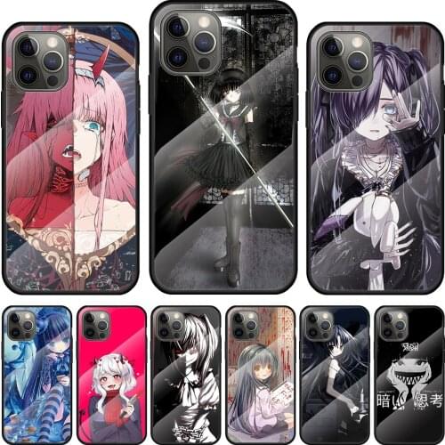 Dark Anime Girl Tempered Glass Cover For Apple IPhone 12 Mini 11 Pro XS MAX XR X 8 7 6S 6 Plus Phone Case Coque