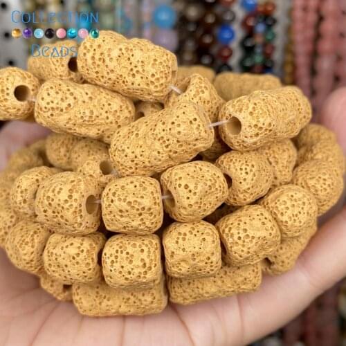 Natural Stone Yellow Cylinder Volcanic Rock Lava Beads Spacer Loose For Jewelry Making 11*12 12*20MM DIY Bracelet Accessories