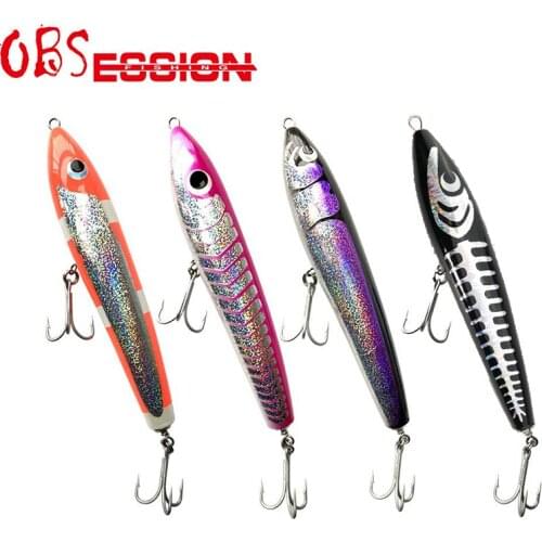 Wood GT Popping lure Fishing Topwater Pencil Lure with Assist Hooks 140g 26.5cm Saltwater Fishing Wooden Trolling Bass Bait