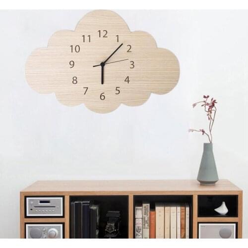 Nordic Cloud Shape Wooden Mute Wall Clock Bedroom Kids Room Cozy Home Decor Baby Gender Neutral Wall Clock Nursery Baby Gift