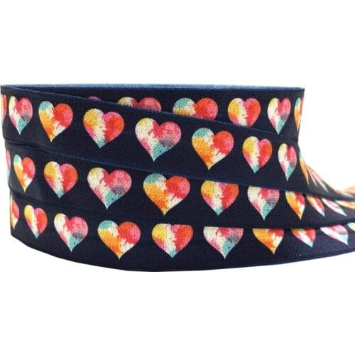 10Yards 16mm Heart print Valentines Day fold over elastic Handmade Accessories DIY Hair tie Headband supplier