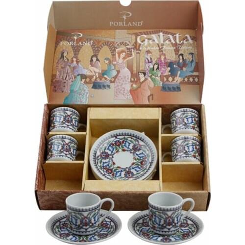 Porland Porcelain Cihangir Galata Coffee 6 Person Cup&Saucer Set Gift For Special Days Made in Turkey %100 Original