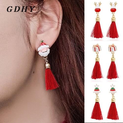 GDHY Christmas Drop Earrings Fashion Santa Claus Christmas Gift Box Christmas Tree Elk Antlers Tassel Earring Chrismas' Day Gift