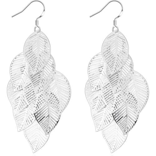 Hot sell New Beautiful Fashion silver plated earing Gloss Leaves drop cuff joyas SMTE214