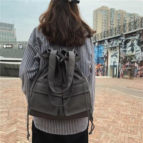 Canvas Backpack Women Drawstring Unisex Schoolbag Student Ribbon Korean Canvas Streetwear Harajuku Backpacks School Bags Male