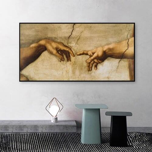 Creation of Adam By Michelangelo World Famous Canvas Paintings Posters and Prints Wall Art Pictures for Living Room Home Decor