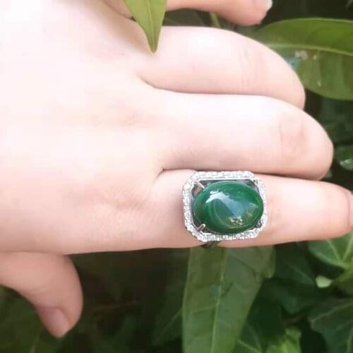 Natural Malachite Ring Woman Man Jewelry Green Gem Jewelry Fashion Large Oval Square Zircon S925 Silver Inlaid Anillos Mujer