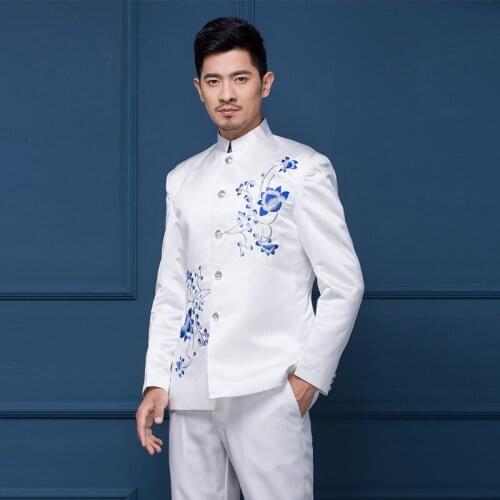 Chinese style men suit embroidery chinese tunic suits mens youth loading male choral service men formal dress costume terno