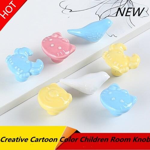 Creative Fashion Cartoon color bird pig cat crab children room drawer shoe cabinet knob blue yellow pink white ceramic pull
