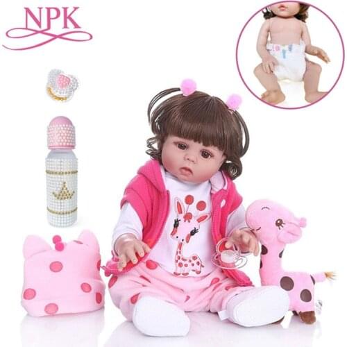 Curly hair 49CM bebe doll reborn toddler girl doll in pink dress full body soft silicone realistic baby Bath toy waterproof