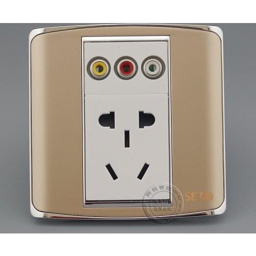 RCA AV Multimedia Audio & Five Hole Power Socket Outlet Champagne Color Faceplate Home Adapter