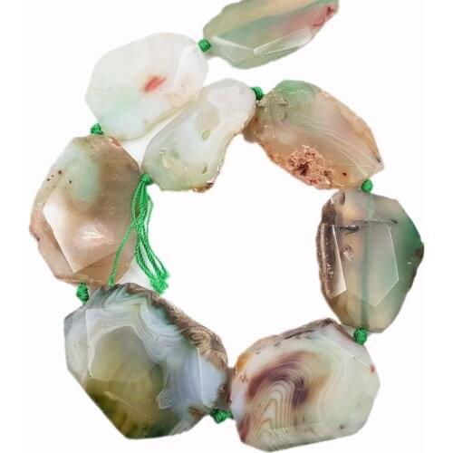 LiiJi Unique Stock Sale Green Agates Freeform Shape Loose Beads 15" Strand For Jewelry Making