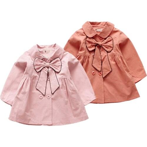 Spring Autumn Fashion Kids Jacket Windbreaker Cute Big Bow Princess Baby Coat Hooded Children Outwear Toddler Girl Clothes 1-5 Y