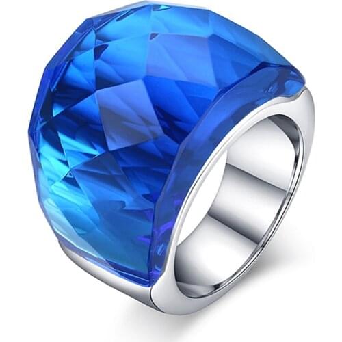 Fashion Large Ring for Women Multicolor Wedding Jewelry 7 Colors Big Glass Stone Ring Stainless Steel Anillos