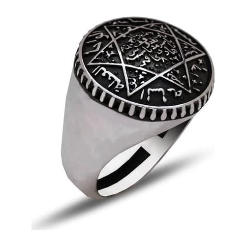 925 Sterling Silver Men Ring Original Hot Selling Rings Antique Pattern Solomons Seal Men Ring Vintage Jewelry