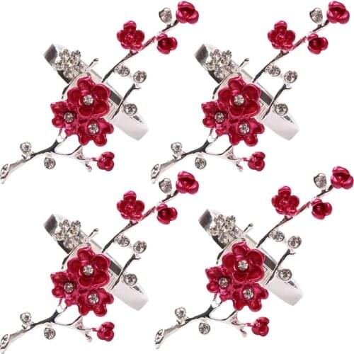 Napkin Rings Set of 4,Napkin Rings Holders Plant Napkin Rings for Weddings, Family Dinners,Parties(Plum Blossom)