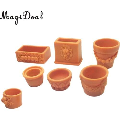 Set of 7 Pieces Miniature Flower Pot for 1/12 Scale Dollhouse Fairy Garden Yard Home Decor Accessories