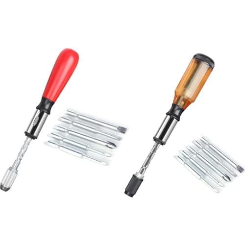 6 in 1 Screwdriver Set Multipurpose Push Pull Ratchet Screwdriver Semi-automatic Spiral Screwdriver Bit Socket Screw Driver