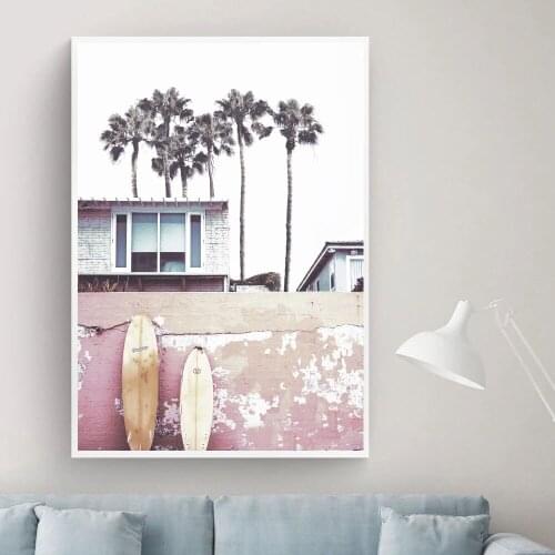 Cuadros Ocean Landscape Canvas Posters Nordic Style Beach Pink Bus Wall Art Print Painting Decoration Pictures Scandinavian