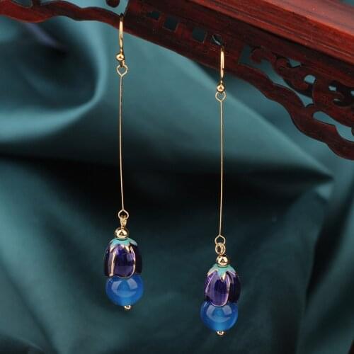 2021 NEW Summer Blue Flower Vintage cloisonne Delicate agate Small Drop earrings Ethnic Chinese style Jewelry for womens