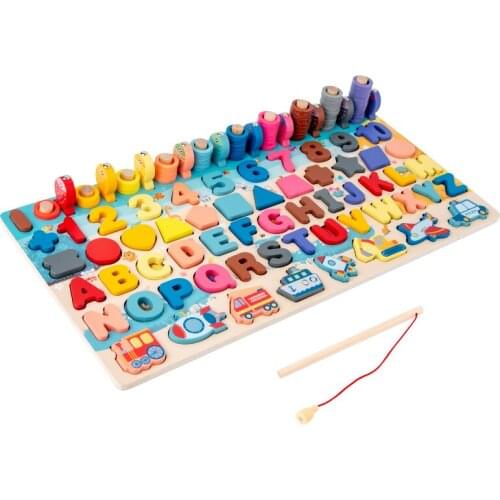 Montessori Educational Wooden Toys for Baby Children Busy Board Math Fishing Counting Preschool Learning Toy for Kids Girls Boys