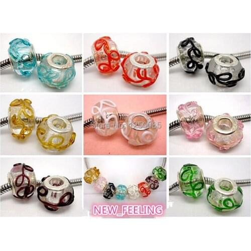 Wholesale 50pcs Mixed color Beautiful Orbit Flower Design Lampwork Glass Beads Silver Plated Fit European Charm Bracelet LGB92