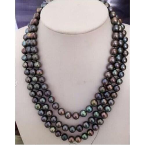 9-10 mm multicolor pearl black green necklace 50" Yellow Clasp