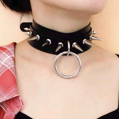 KirykleRivet Choker Punk Harajuku Goth Collar Belt Necklace Leather Rivets Bondage Cosplay Club Party Festival Jewelry Gift