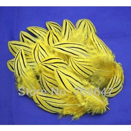 Hat Feathers! 100Pcs/Lot 6-9cm Yellow Colour DYED SILVER PHEASANT BODY PLUMAGE FEATHERS,Silver Pheasant Feathers