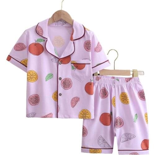 Boys Girls Pajamas Set Summer Short Sleeve Childrens Sleepwear Set Pure Cotton Boy Pyjamas Sets For Kids Home Wear Clothing