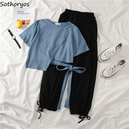 Pajama Sets Women Bow Lacing Banded Asymmetrical Two Pieces Womens Fashion Designer Chic Leisure Loose Lounge Ladies Daily Ins