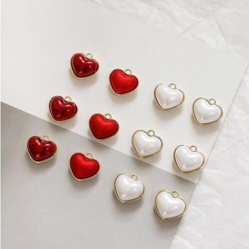 Gold Tone Plated Alloy Acrylic Pearl Heart Charms 20pcs DIY Jewelry Findings Fashoin Earring Necklace Floating Pendants 15*16mm
