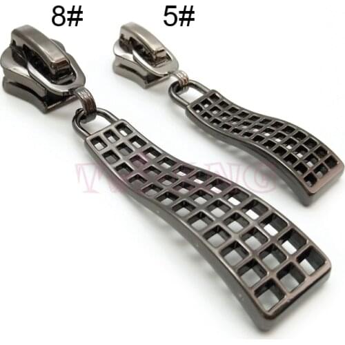 20pcs/lot, Special 5# & 8# Zipper Sliders with Gun Black Multi Hollowed-out Check Zipper Pull