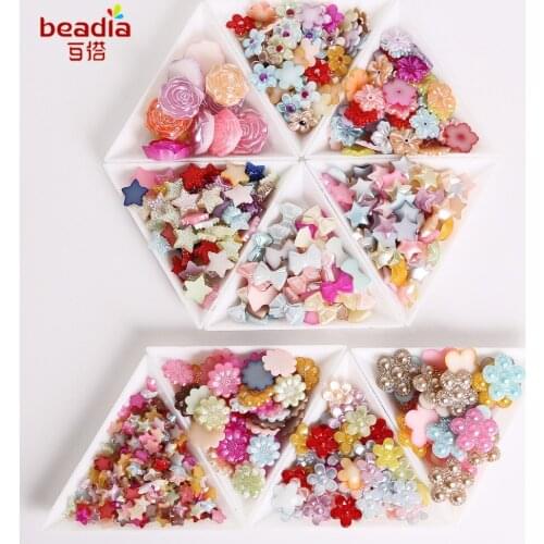 2018 Mixed Color ABS Pearls Beads Flatback Pentagram Bowknot Flower Sunflower Rose Plum 20-200pcs For DIY Jewelry Accessories