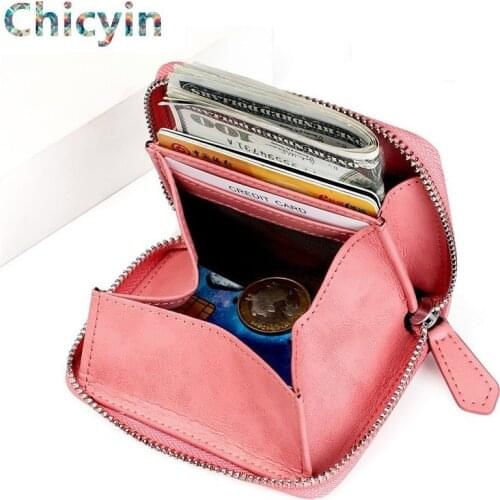 Genuine Leather Rfid Womens Zipper Card Wallet Small Change Wallet Purse For Female Short Wallets With Card Holders Woman Purse