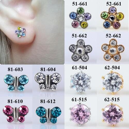 PAIR 20g Prong Set Zircon Butterfly, Flower Stainless Steel Ear Cartilage Tragus Studs Earring Piercing Push-Back Ear Jewelry