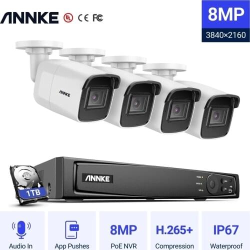ANNKE 8CH Ultra HD PoE Network Video Security System H.265+ Surveillance NVR 4MP HD IP67 Full Color Night Vision POE Cameras