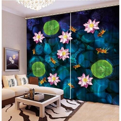 Top Classic 3D European Style blackout curtains for bedroom louts flower green leaf 3d curtains