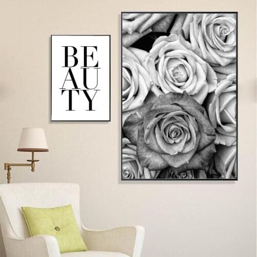 Nordic Canvas Art Flower Rose Poster Print Painting For Living Room Modern Wall Picture Beauty Quote Black And White Decoration