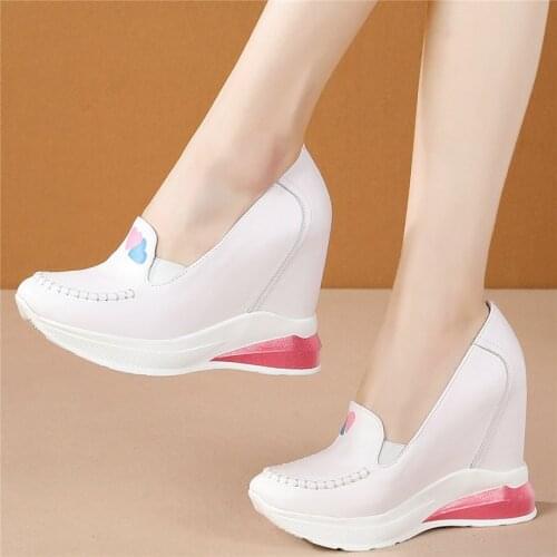 Platform Pumps Shoes Women Genuine Leather Wedges High Heel Ankle Boots Female Low Top Round Toe Fashion Sneakers Casual Shoes