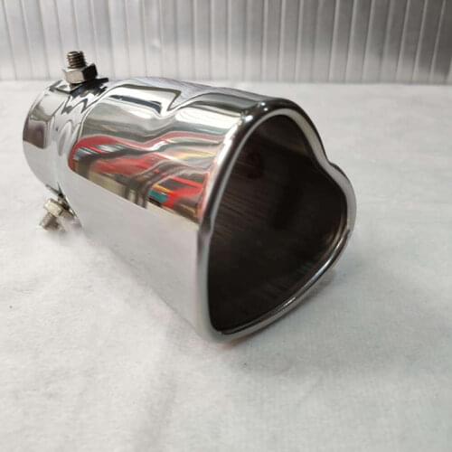 63mm Inlet Heart Shaped Cut Bolt On Exhaust Tip Tail Pipe, Bright Silver, Stainless Steel Tailpipe Muffler Tail Exhaust Tip