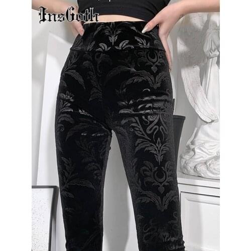 InsGoth Vintage Bodycon Black Pants Gothic Aesthetic High Waist Leggings Goth Dark Demon Graphic Tights Women Skinny Pants