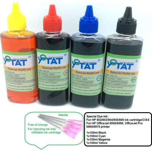 YOTAT 4 x 100ml Dye ink refill kit for HP 903 904 905 ink cartridge ciss for HP OfficeJet 6950 6956 HP OfficeJe t Pro 6960 6970