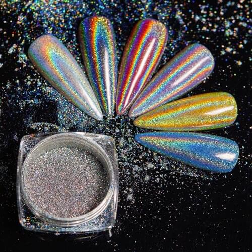 0.2g/bottle Holographic Glitter Nail Art Pigment Powder Shining Laser Dipping Spangles Chrome Mirror Nail Polish Dust